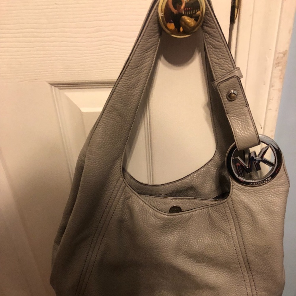 Large grey leather Michael kors shoulder bag